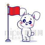 可爱卡通敬礼的小白兔