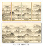 水墨山水五联装饰画