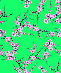 绿底粉色梅花枝图案
