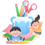 学习用品文具剪刀铅笔儿童插画