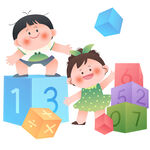 彩色数字积木益智游戏儿童插画