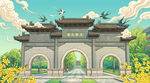 西南财经大学光华校区牌坊插画设