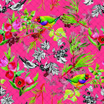 粉色花鸟图案布料纹理