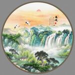 圆形国画山水画