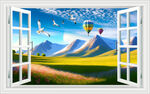 雪山草原窗画