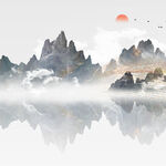 水墨山水间的日出美景