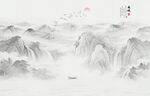 国画水墨山水意境图背景墙