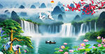 瀑布山水画