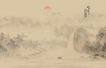 新中式屏风古典背景山水画