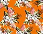 橙色底花卉植物图案