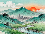 山间日落美景
