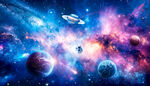 银河宇宙太空星球宇航员星空背景