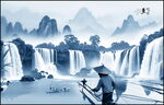 瀑布山水画