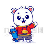 可爱北极熊持滑板快乐招手