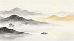 中式意境水墨山水画