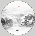 圆形水墨山水画