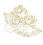 中式金线荷花插画图案 矢量图
