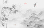 水墨竹林山水意境图