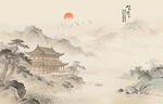 古风山水画背景壁画