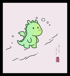 手绘矢量图可爱绿恐龙漫步插画
