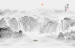 中国风水墨山水画背景墙