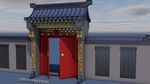 中式红门古建筑上色