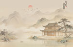 中式古风古典山水画背景