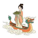古风传统端午佳人乘龙舟献粽子 