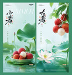 小暑大暑荔枝荷叶海报