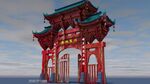上色古建筑红色牌坊建筑