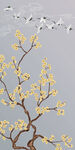 中式手绘工笔梅花祥云瑞鹤花鸟图