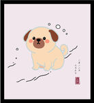 手绘矢量可爱萌趣小狗中式风插画