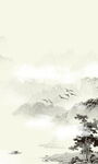 水墨山水间飞鸟伴松景