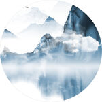 水墨山水圆形意境图