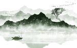 水墨山水间的孤舟意境