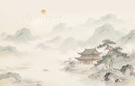 中式古风古典山水画背景壁画