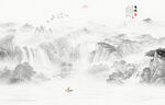 现代简约新中式水墨山水画背景墙