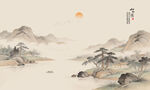 新中式茶楼屏风隔断山水画背景墙