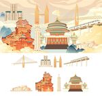 国潮风重庆地标建筑城市旅游插画