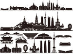 上海城市建筑剪影地标插画
