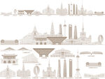 上海城市建筑剪影地标插画