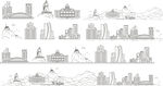 厦门福建城市建筑剪影地标插画