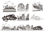 兰州甘肃城市建筑剪影地标插画