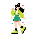 扁平风插画活力少女