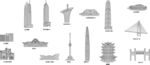 武汉湖北城市建筑剪影地标插画