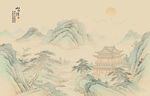 中式古风古典宋氏美学山水画背景