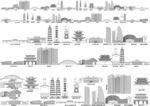 宜宾四川城市建筑剪影地标插画