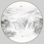 圆形水墨山水画