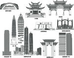 昆明云南城市建筑剪影地标插画