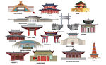 西安陕西城市建筑剪影地标插画